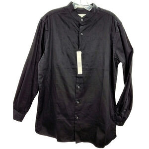 Perry Ellis Men's Black Embroidered Nauru Collar Button Up Dess‎ Shirt